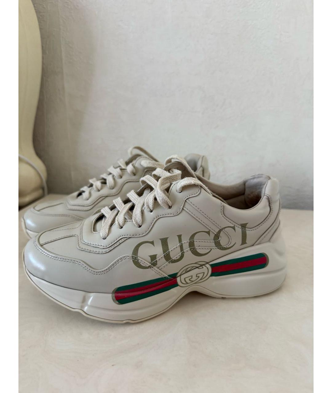 GUCCI Бежевые кожаные кроссовки, фото 8