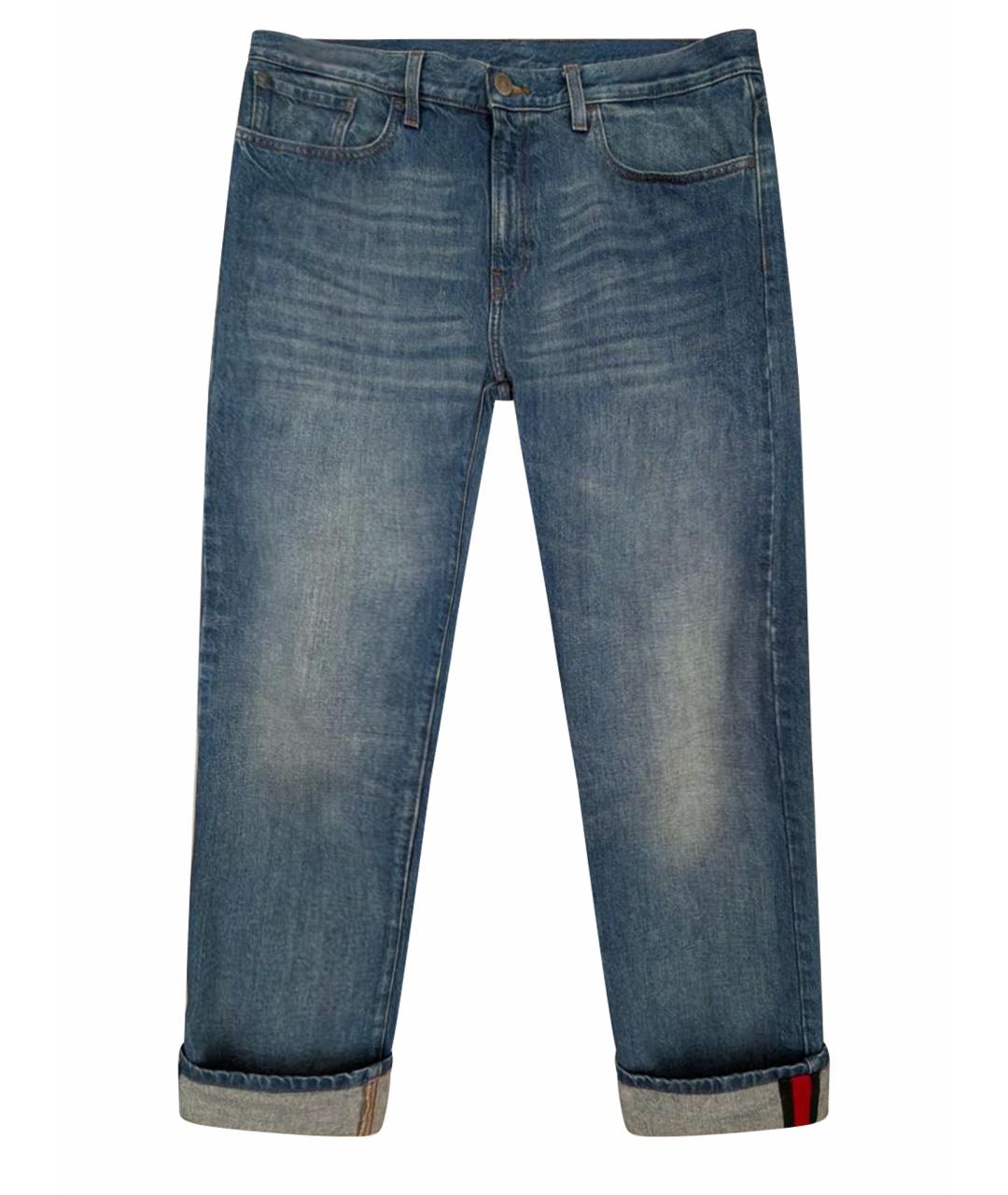 GUCCI Голубые хлопковые прямые джинсы, фото 1