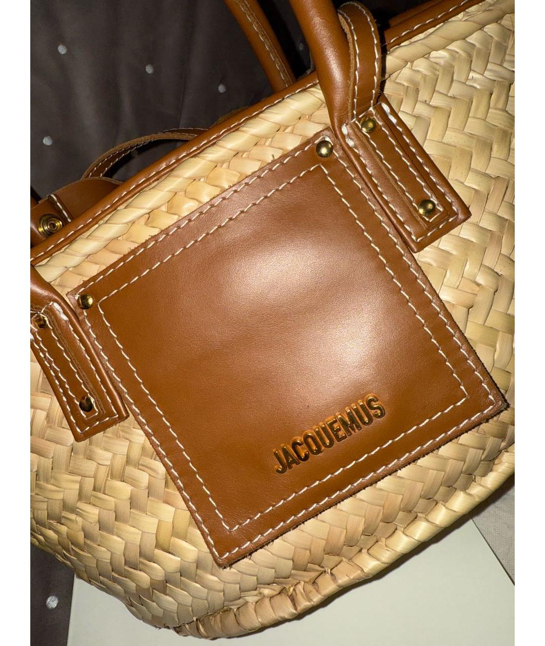JACQUEMUS Бежевая плетеная пляжная сумка, фото 5