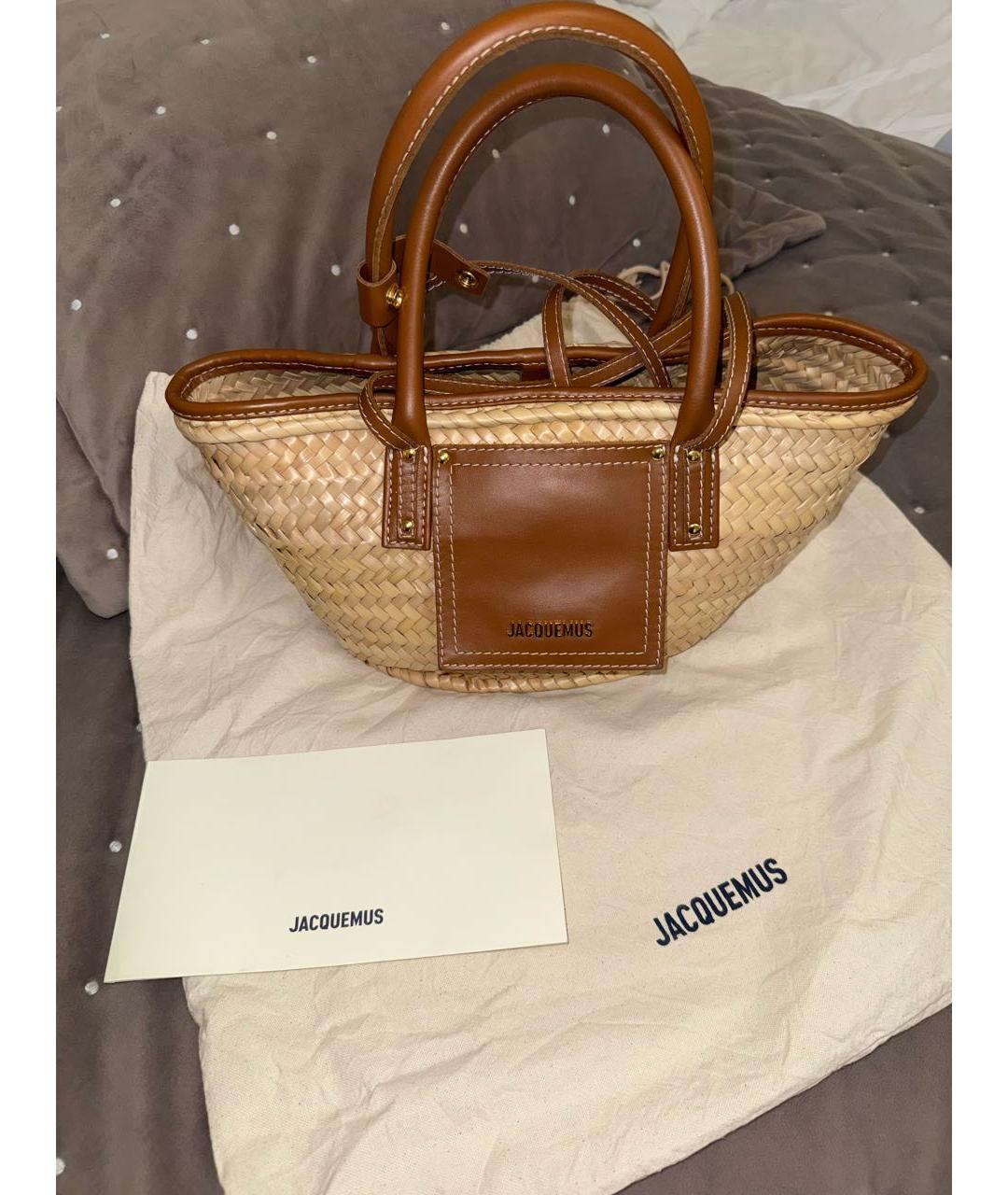 JACQUEMUS Бежевая плетеная пляжная сумка, фото 6