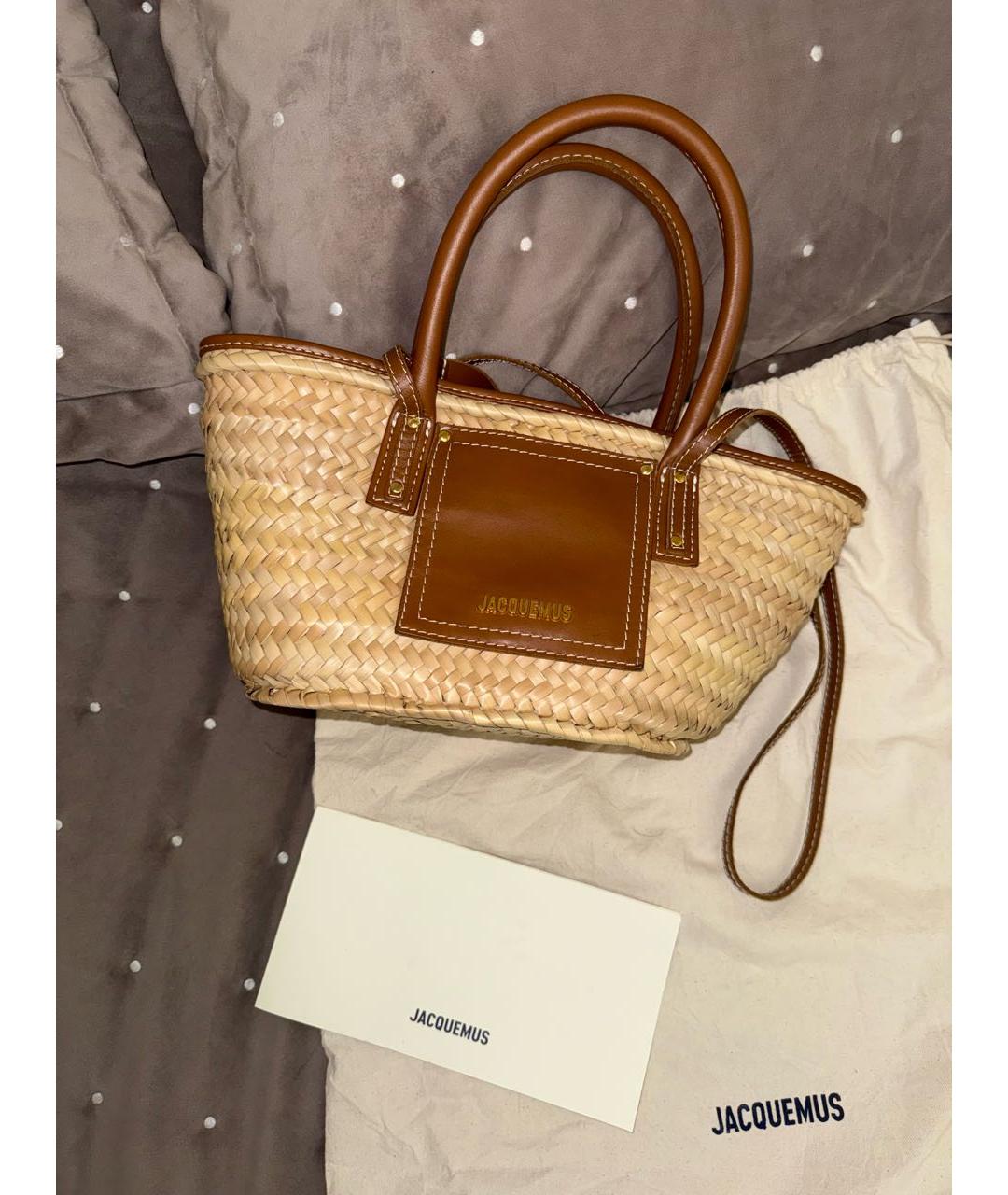 JACQUEMUS Бежевая плетеная пляжная сумка, фото 3