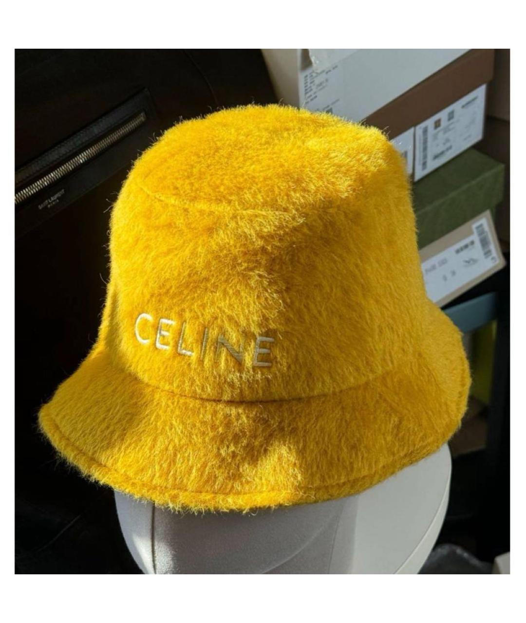 CELINE Горчичная шерстяная шапка, фото 3
