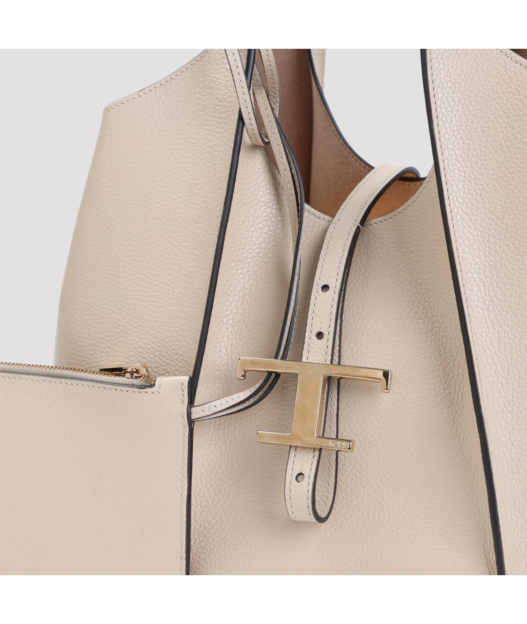 TOD'S Бежевая кожаная сумка тоут, фото 5