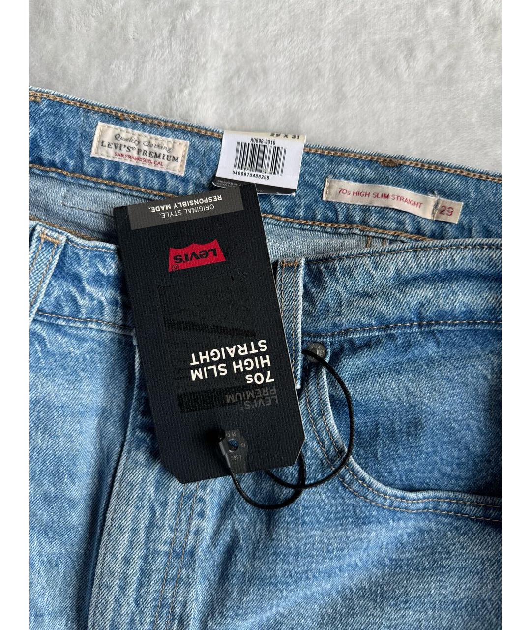 LEVI'S Голубые хлопко-эластановые прямые джинсы, фото 4