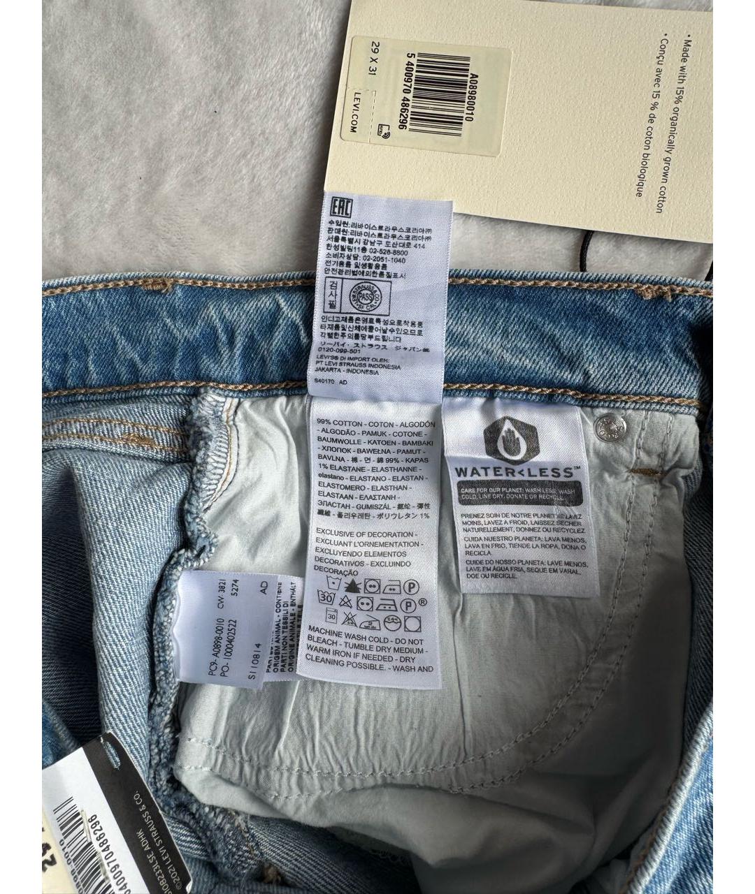 LEVI'S Голубые хлопко-эластановые прямые джинсы, фото 8