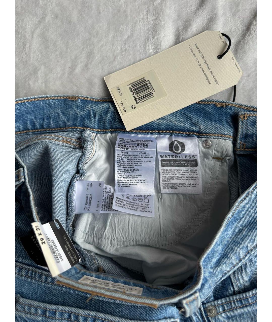 LEVI'S Голубые хлопко-эластановые прямые джинсы, фото 6