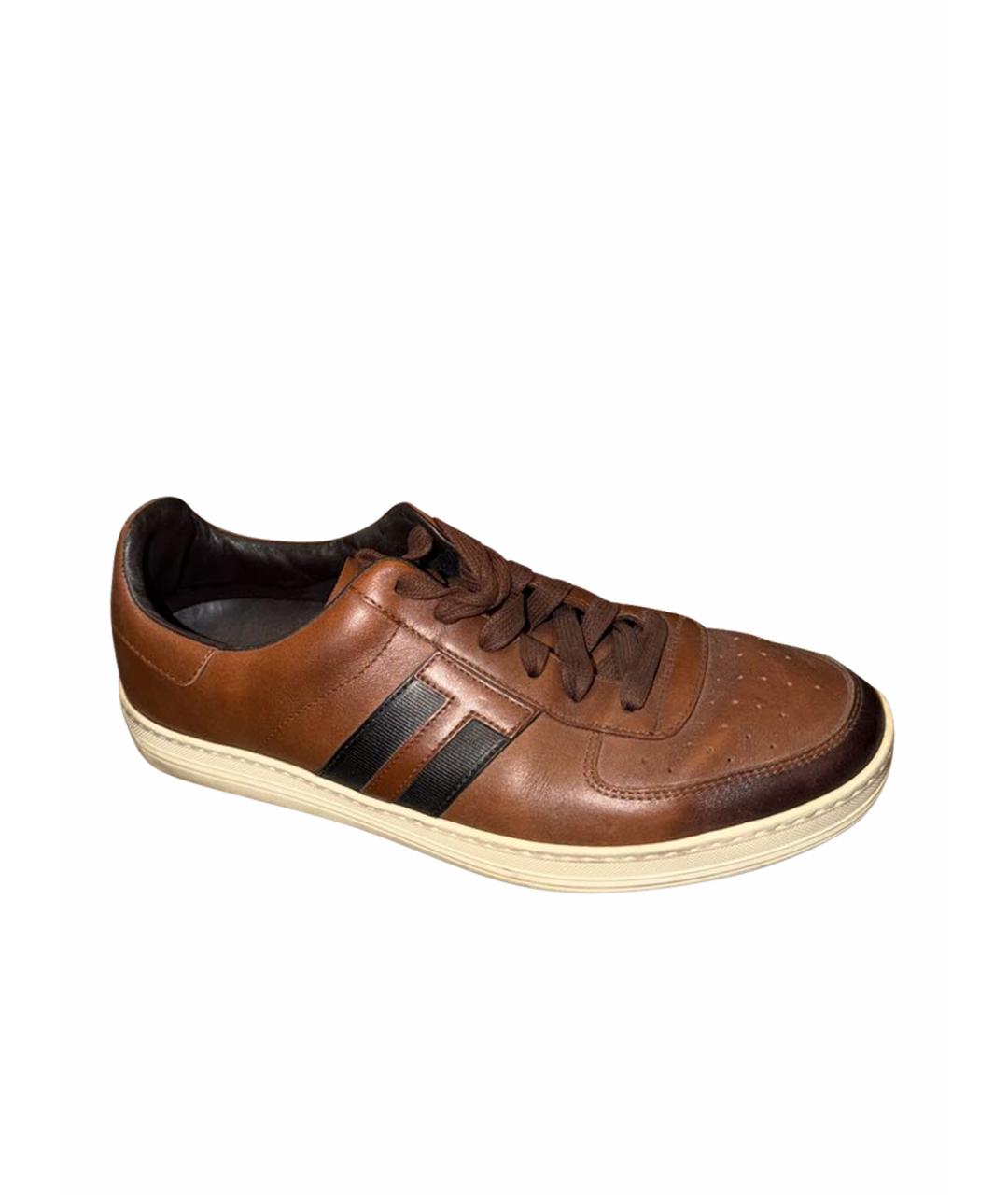 TOM FORD Коричневые кожаные низкие кроссовки / кеды, фото 1