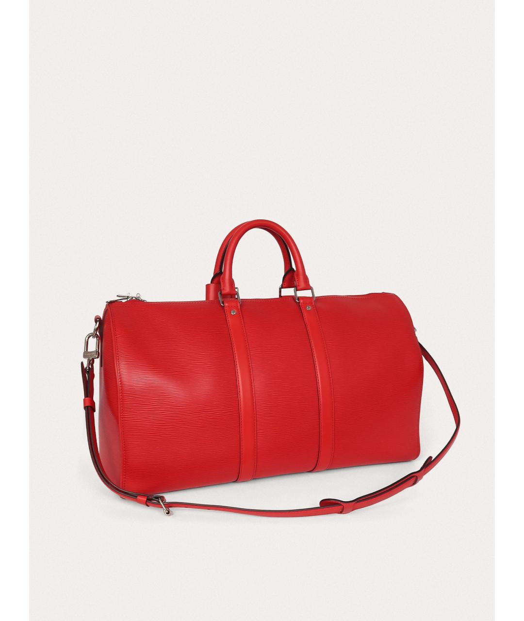LOUIS VUITTON Красная кожаная дорожная/спортивная сумка, фото 3
