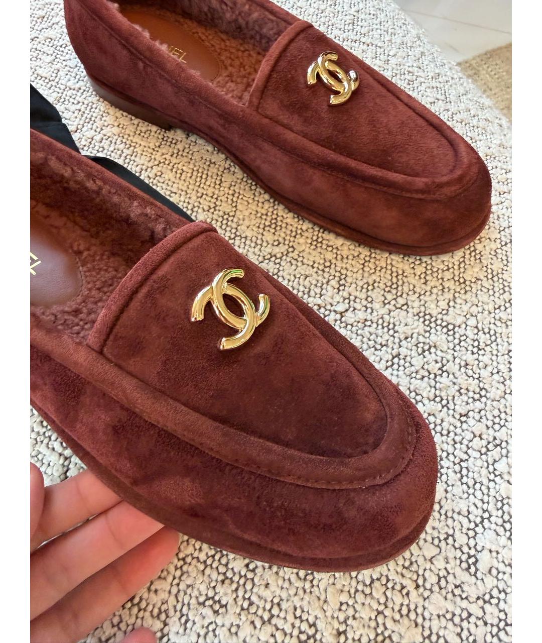 CHANEL Бордовые замшевые лоферы, фото 3