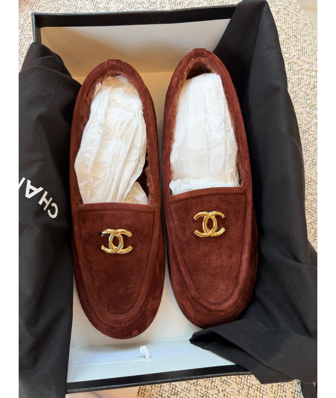 CHANEL Бордовые замшевые лоферы, фото 2