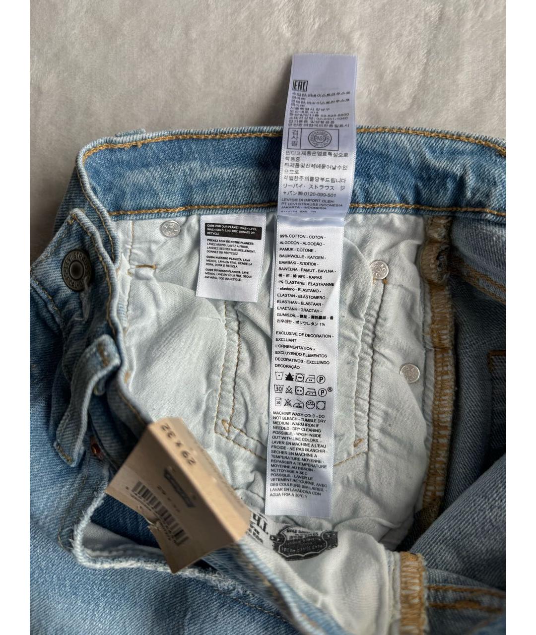 LEVI'S Голубые хлопко-эластановые прямые джинсы, фото 7