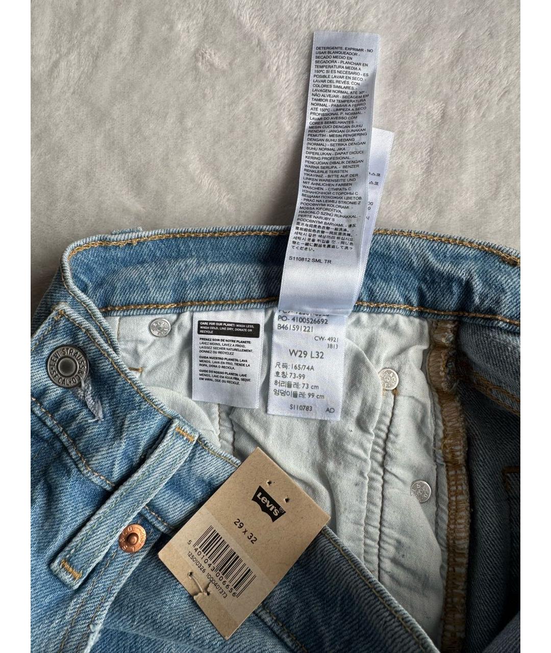 LEVI'S Голубые хлопко-эластановые прямые джинсы, фото 8