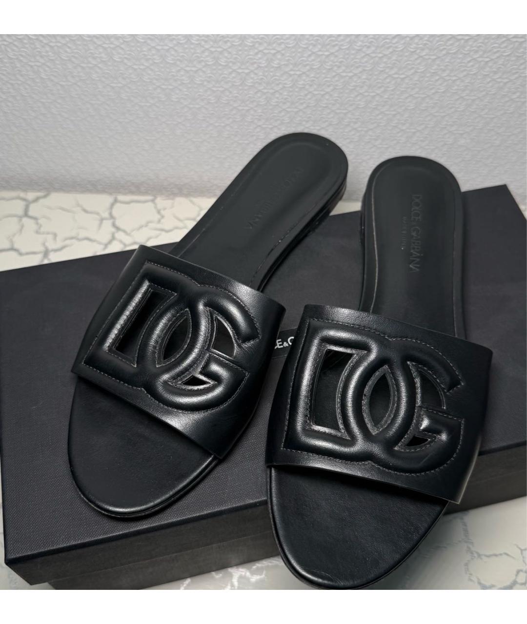 DOLCE&GABBANA Черные кожаные шлепанцы, фото 3