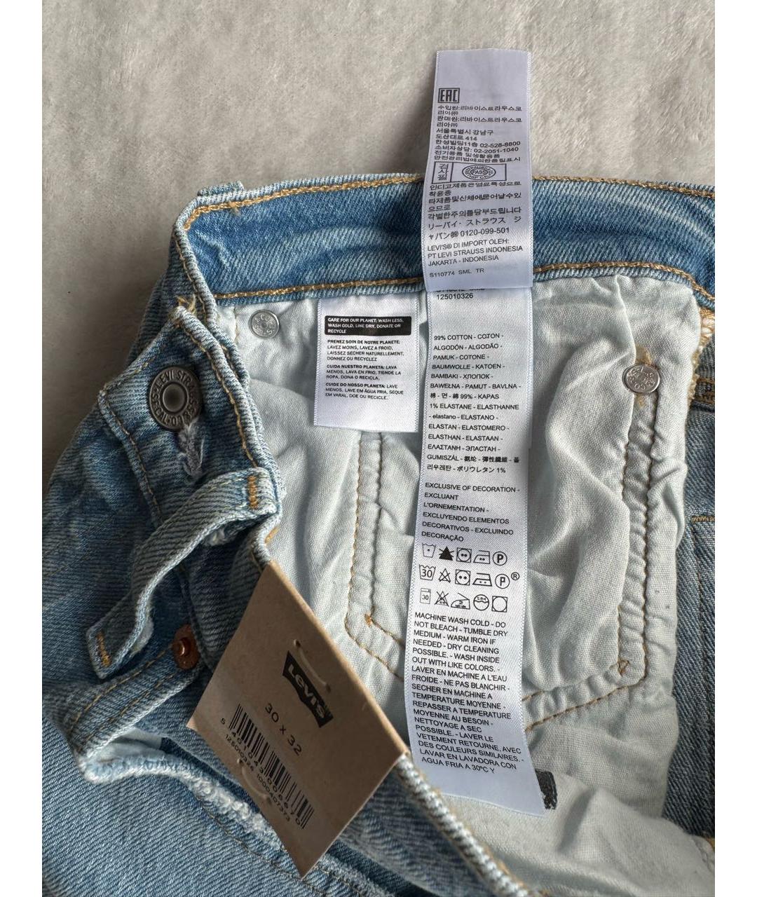 LEVI'S Голубые хлопко-эластановые прямые джинсы, фото 7