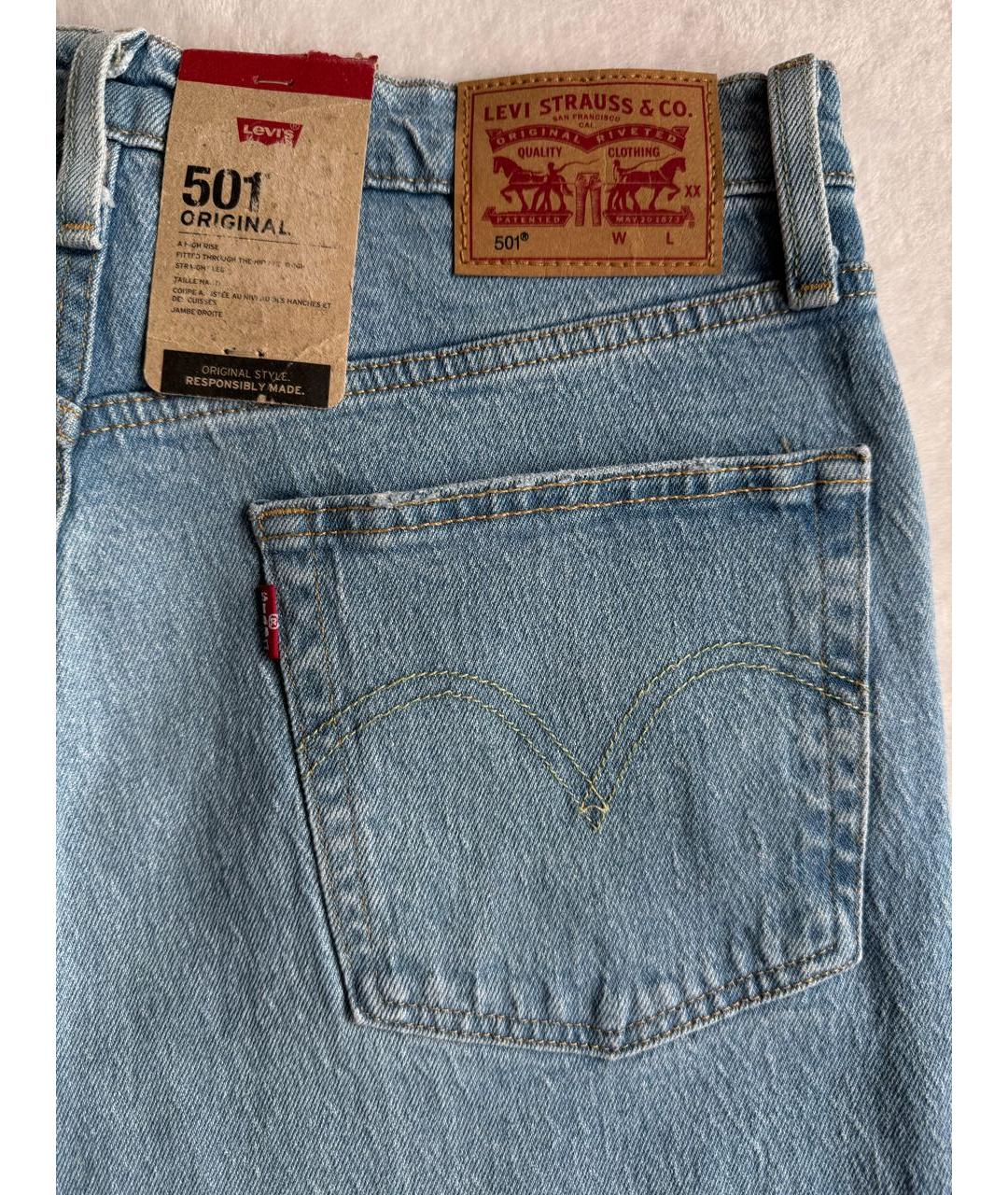 LEVI'S Голубые хлопко-эластановые прямые джинсы, фото 2