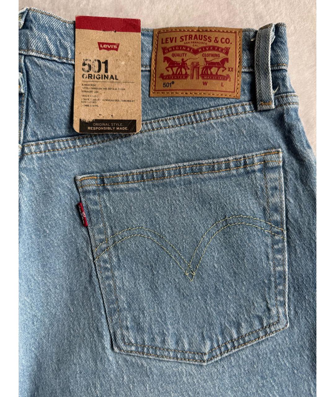 LEVI'S Голубые хлопко-эластановые прямые джинсы, фото 2