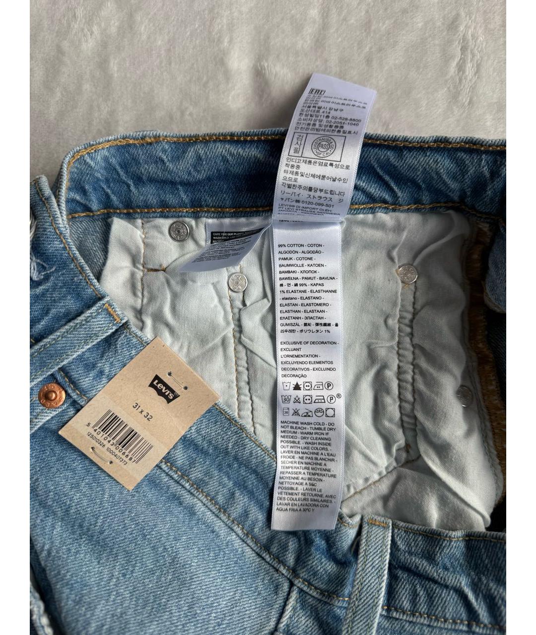 LEVI'S Голубые хлопко-эластановые прямые джинсы, фото 7