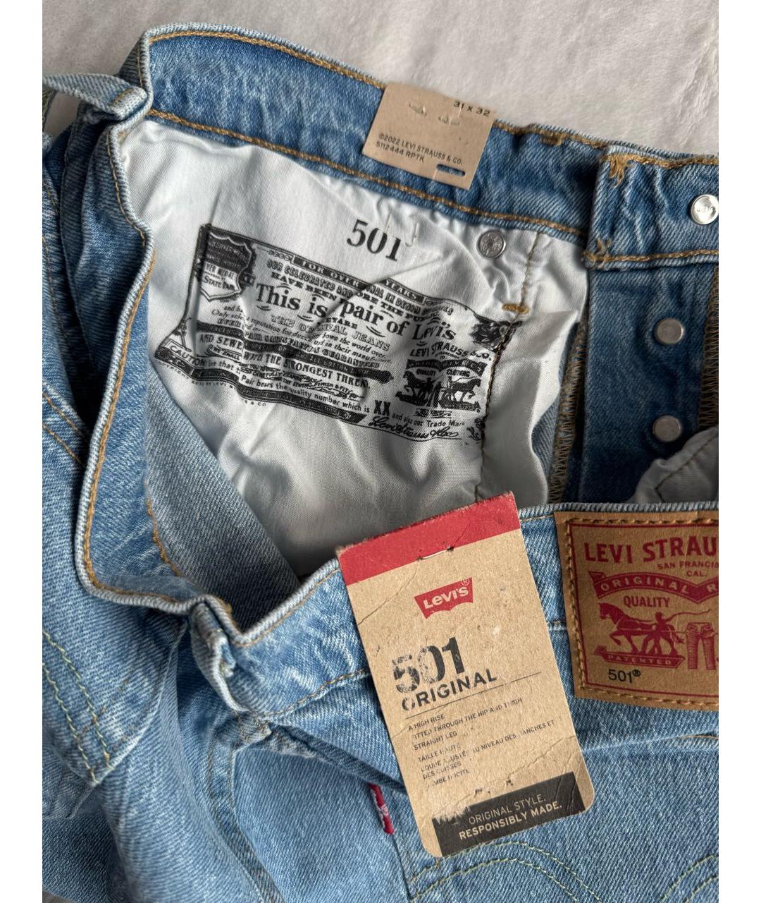 LEVI'S Голубые хлопко-эластановые прямые джинсы, фото 4