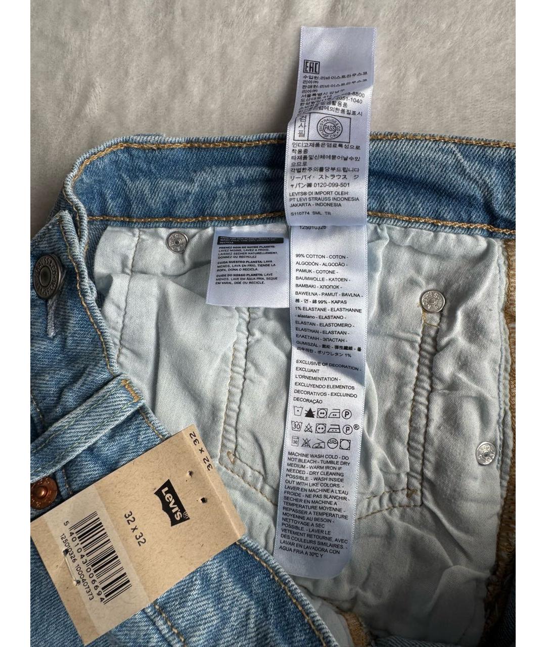 LEVI'S Голубые хлопко-эластановые прямые джинсы, фото 7