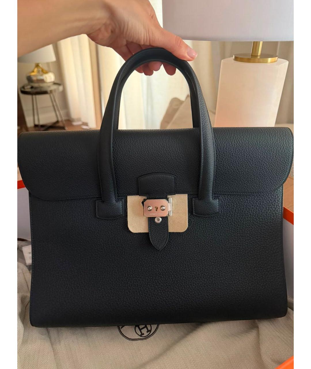 HERMES Черный кожаный портфель, фото 2
