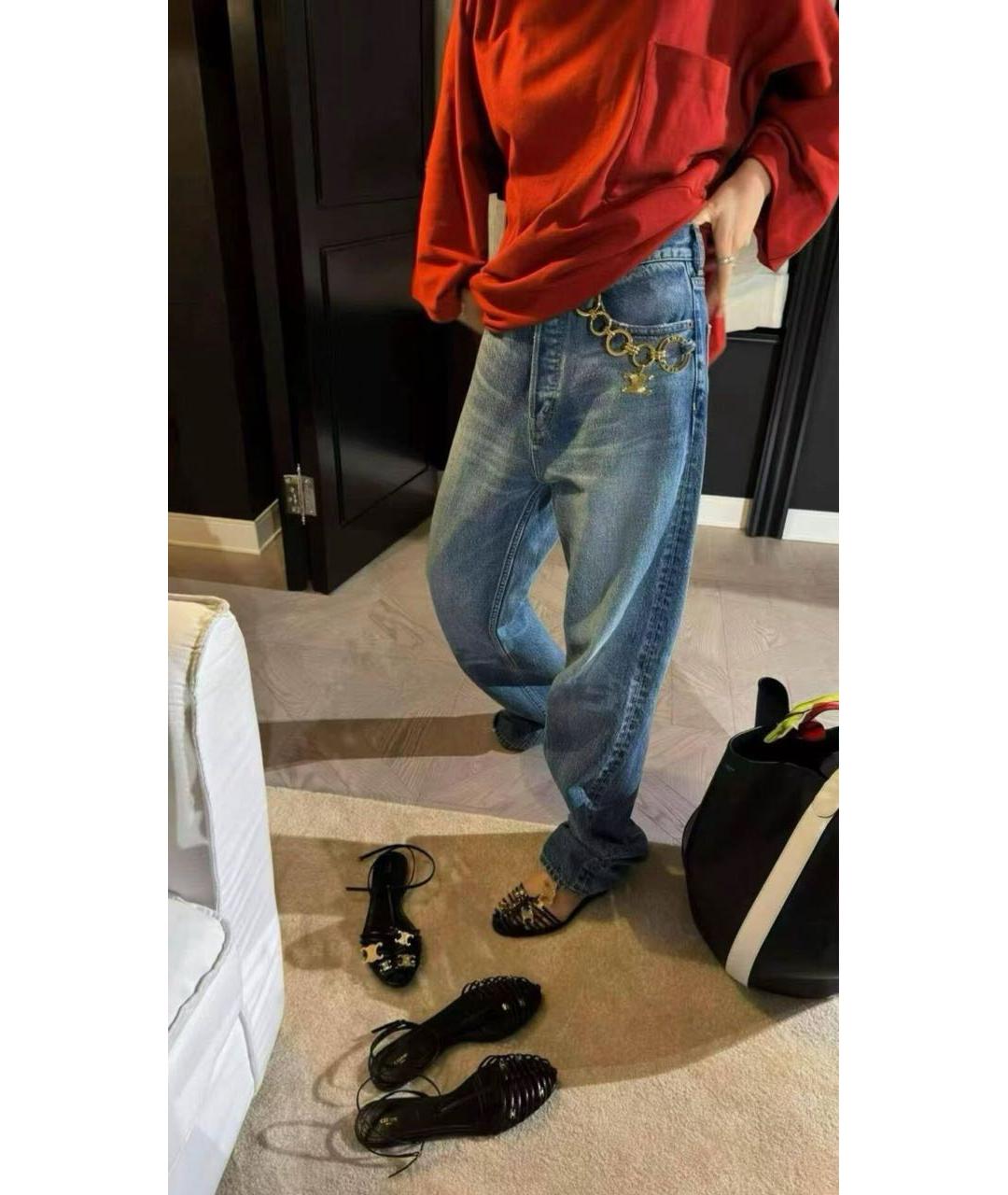 CELINE Голубые хлопковые прямые джинсы, фото 7