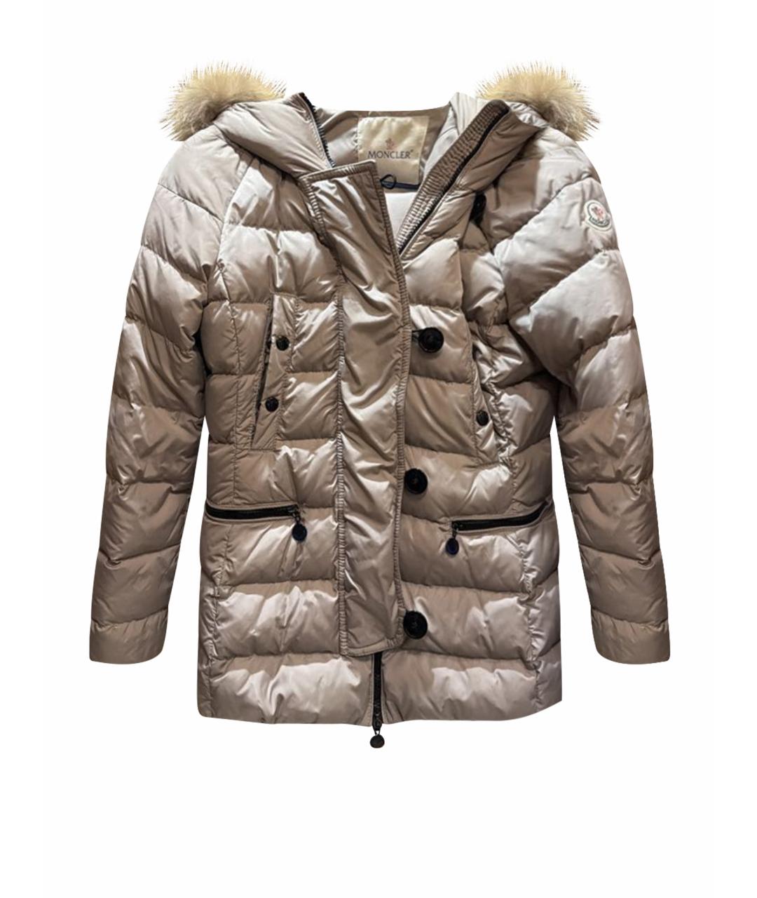 MONCLER Бежевый полиэстеровый пуховик, фото 1
