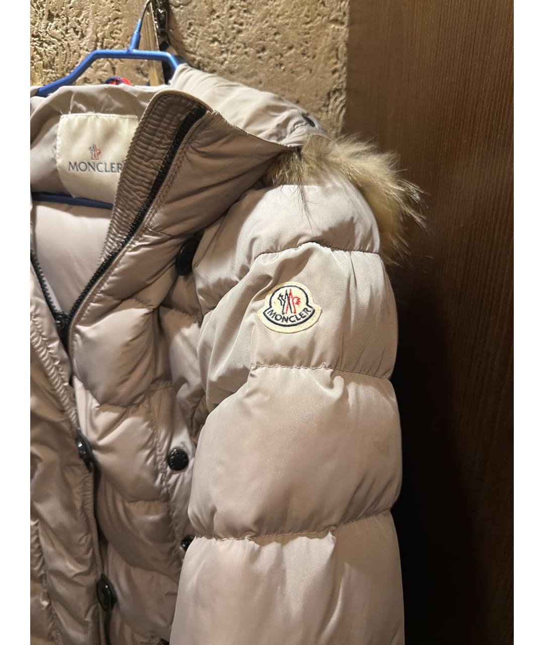 MONCLER Бежевый полиэстеровый пуховик, фото 3