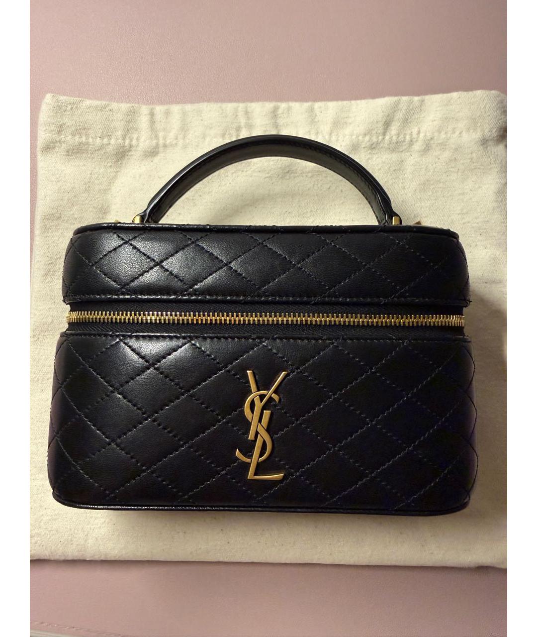 SAINT LAURENT Черная кожаная сумка с короткими ручками, фото 5