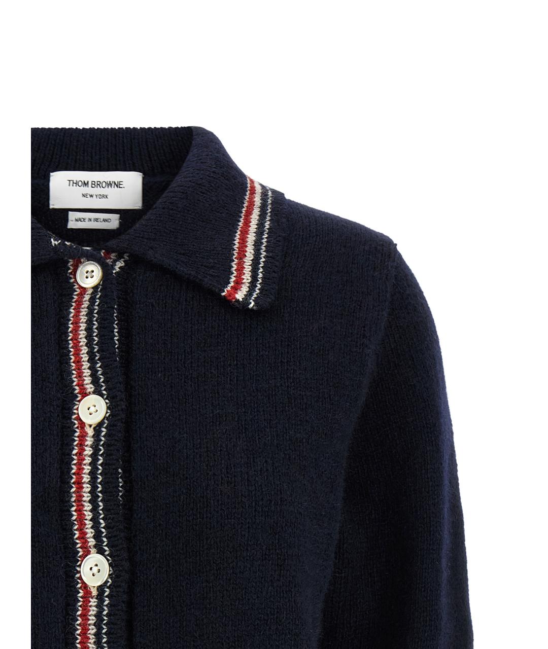 THOM BROWNE Темно-синий шерстяной кардиган, фото 3