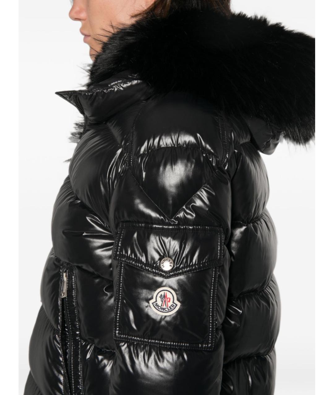 MONCLER Черный полиэстеровый пуховик, фото 4