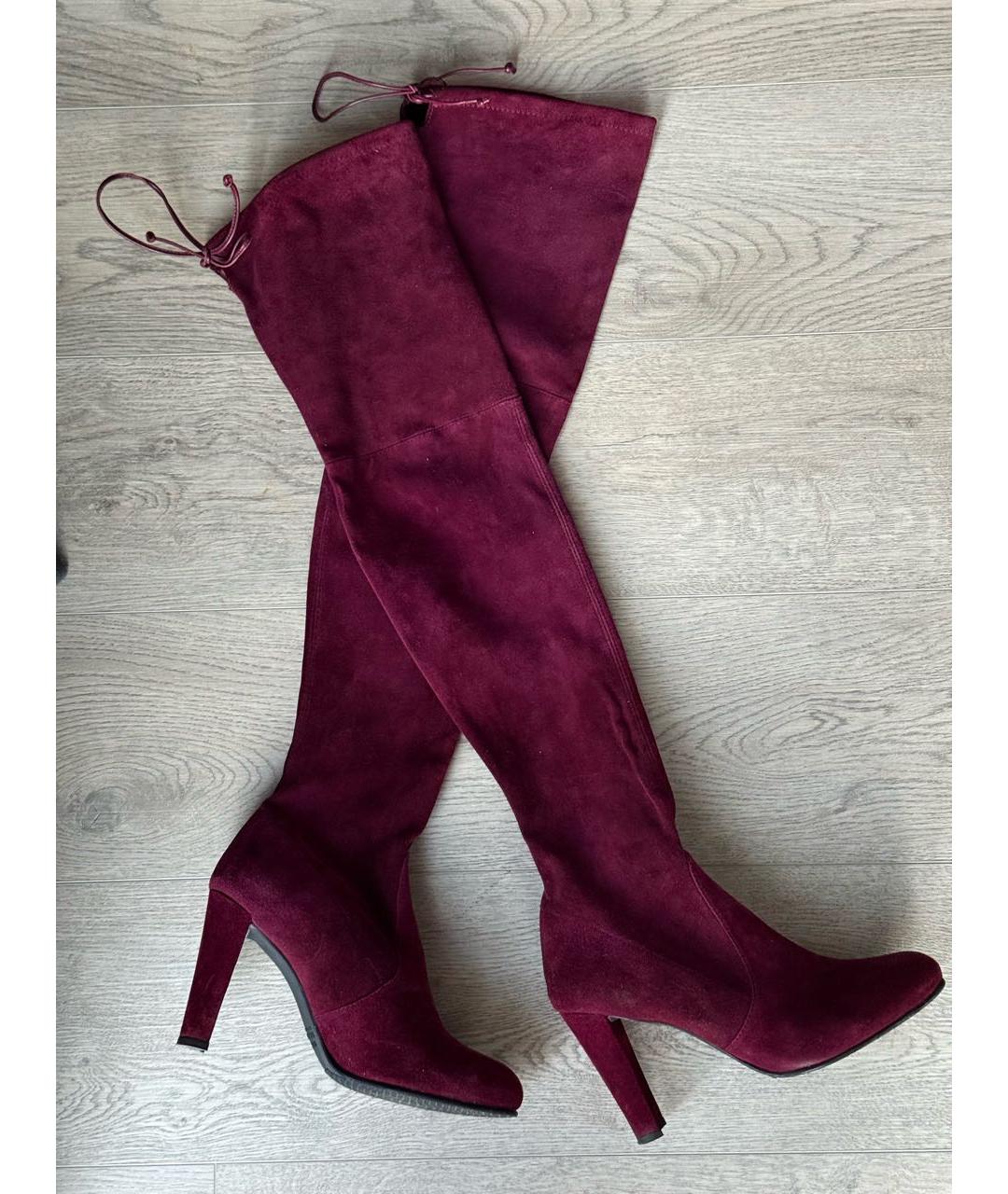 STUART WEITZMAN Бордовые замшевые ботфорты, фото 7