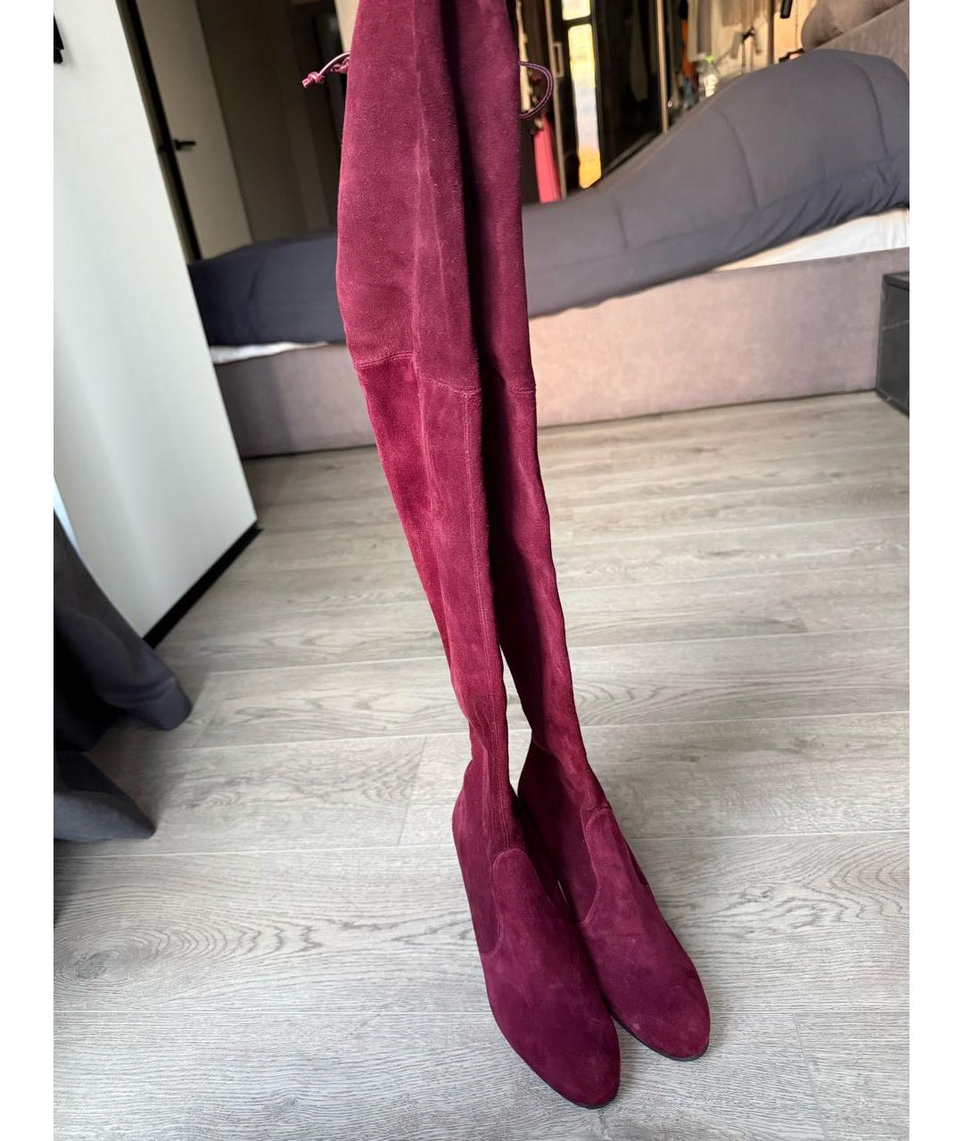 STUART WEITZMAN Бордовые замшевые ботфорты, фото 5
