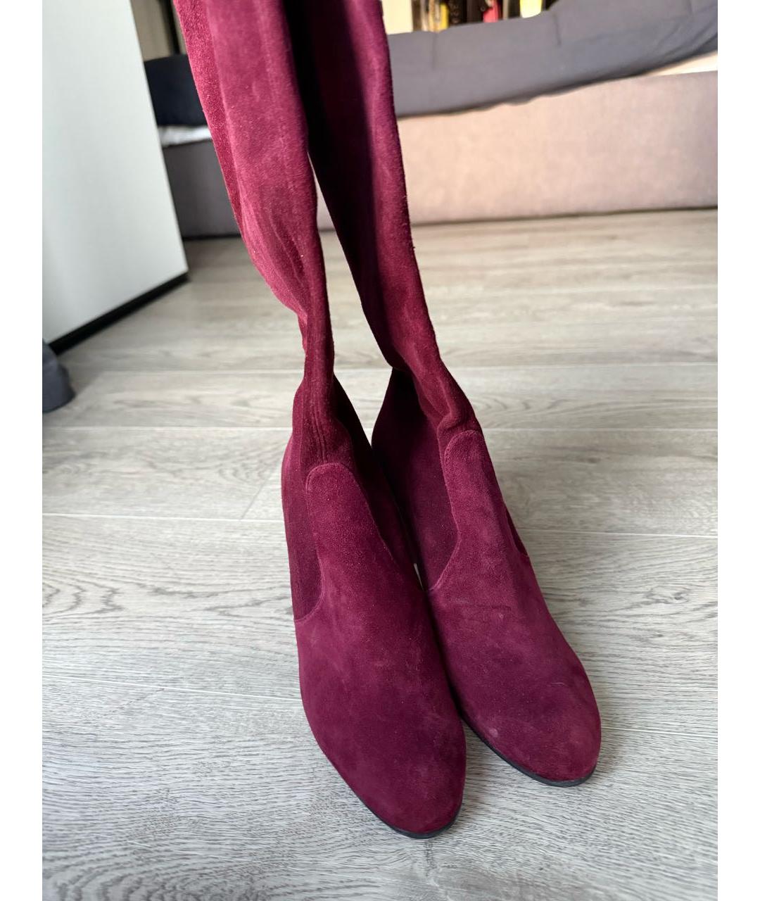 STUART WEITZMAN Бордовые замшевые ботфорты, фото 2