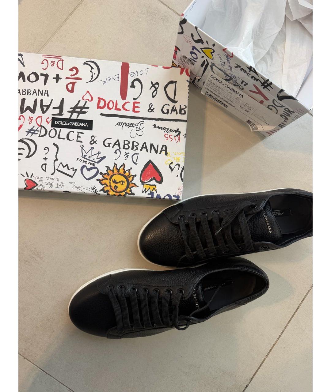 DOLCE&GABBANA Черные кожаные низкие кроссовки / кеды, фото 2