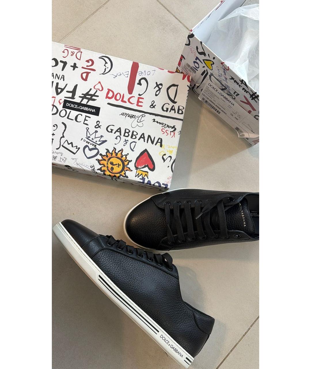 DOLCE&GABBANA Черные кожаные низкие кроссовки / кеды, фото 4