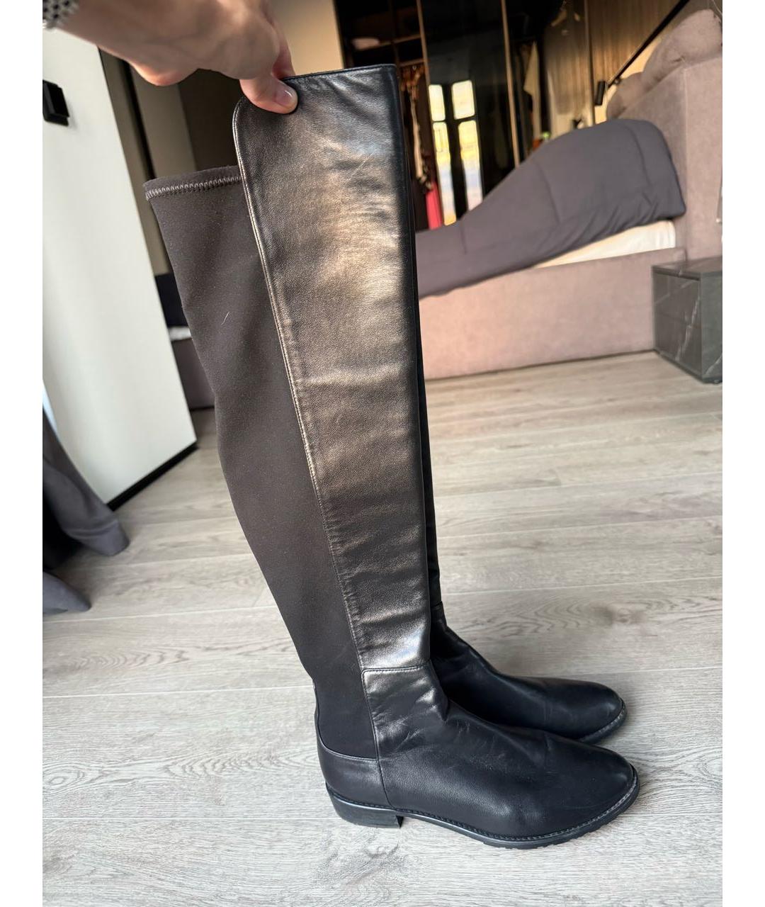 STUART WEITZMAN Черные кожаные ботфорты, фото 4