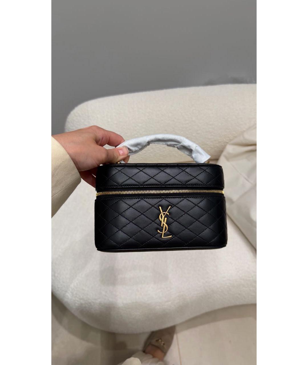SAINT LAURENT Черная кожаная сумка с короткими ручками, фото 4