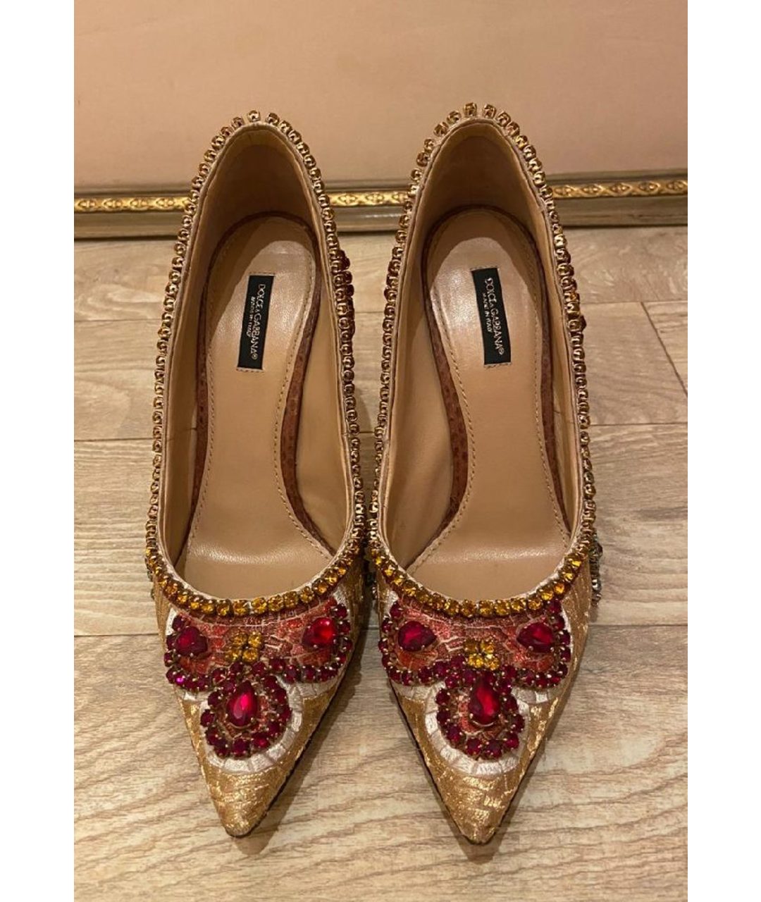 DOLCE&GABBANA Золотые текстильные туфли, фото 2