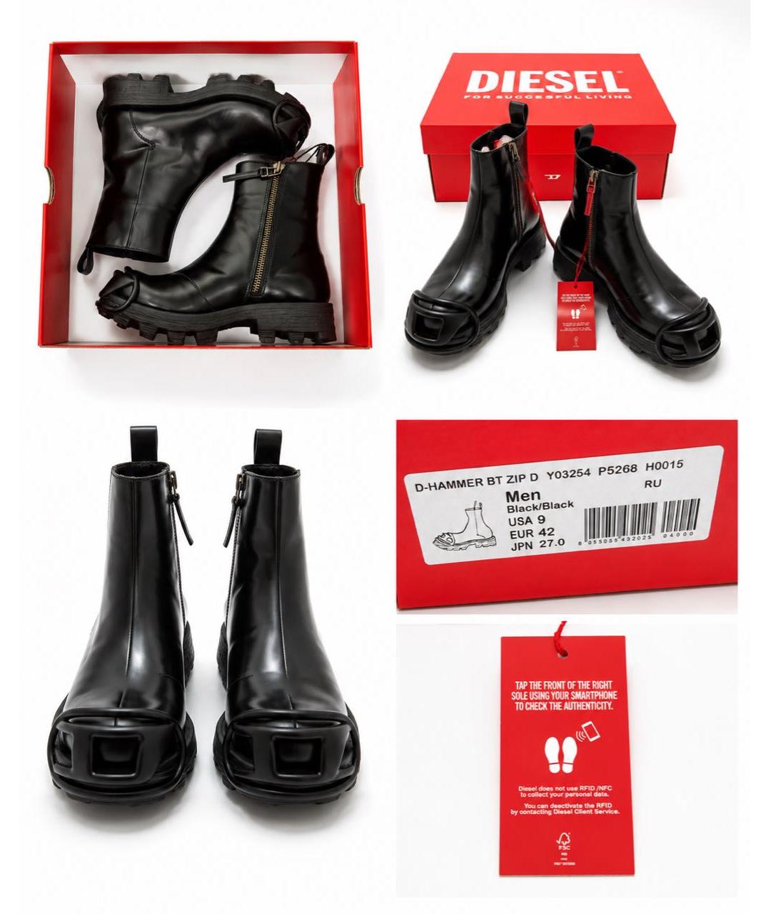 DIESEL Черные высокие ботинки из лакированной кожи, фото 3