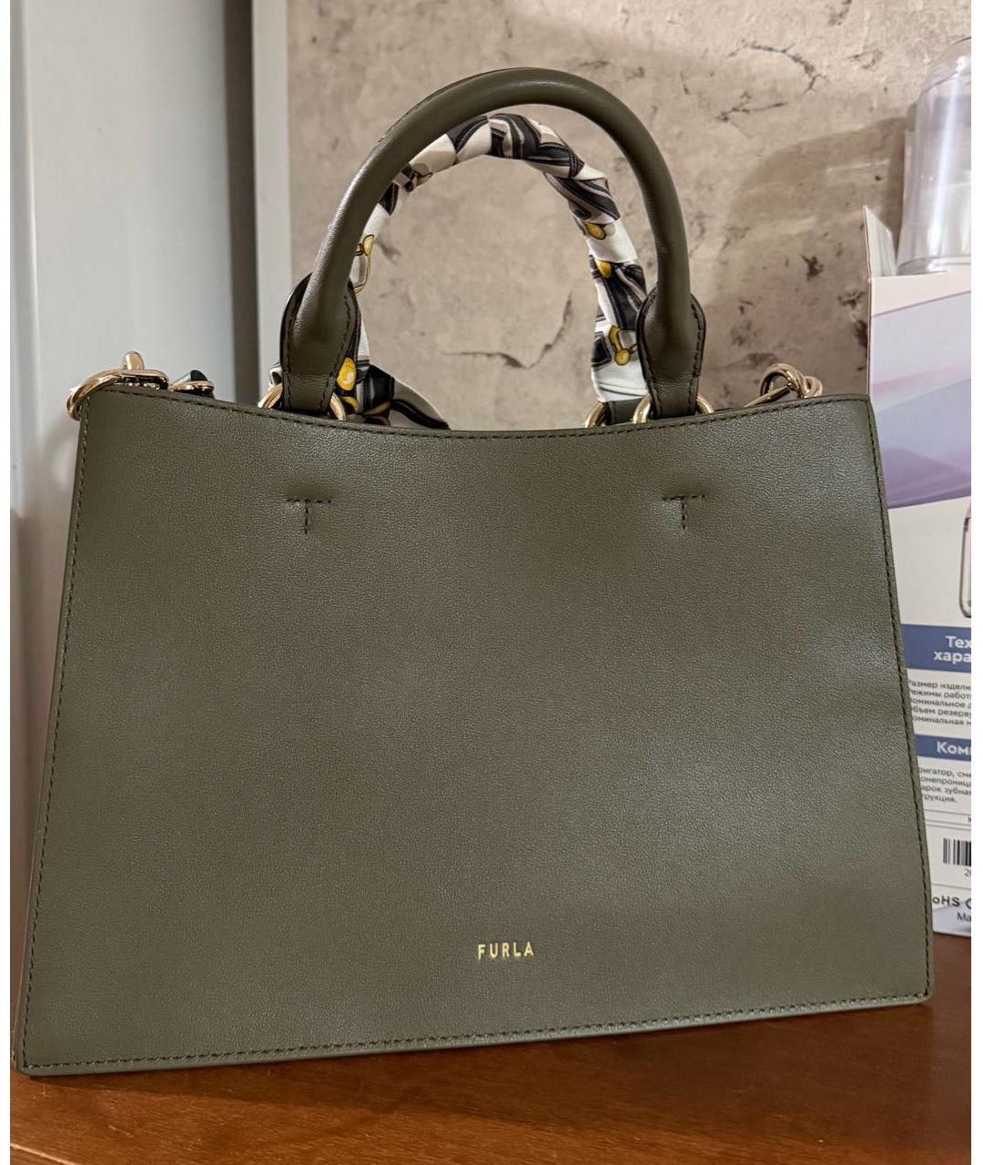 FURLA Хаки кожаная сумка тоут, фото 3