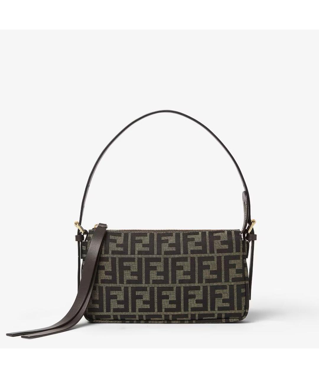 FENDI Коричневая жаккардовая сумка с короткими ручками, фото 5