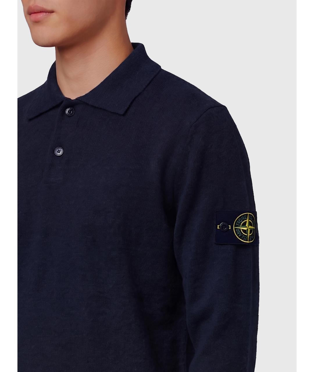 STONE ISLAND Синее шерстяное поло с длинным рукавом, фото 3