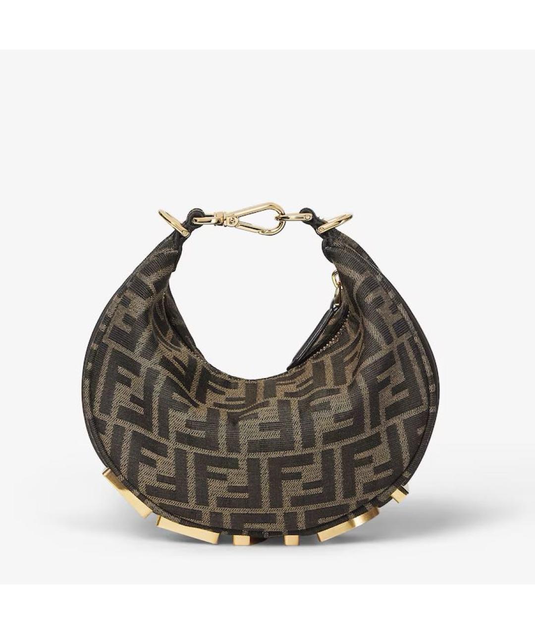 FENDI Коричневая жаккардовая сумка с короткими ручками, фото 6