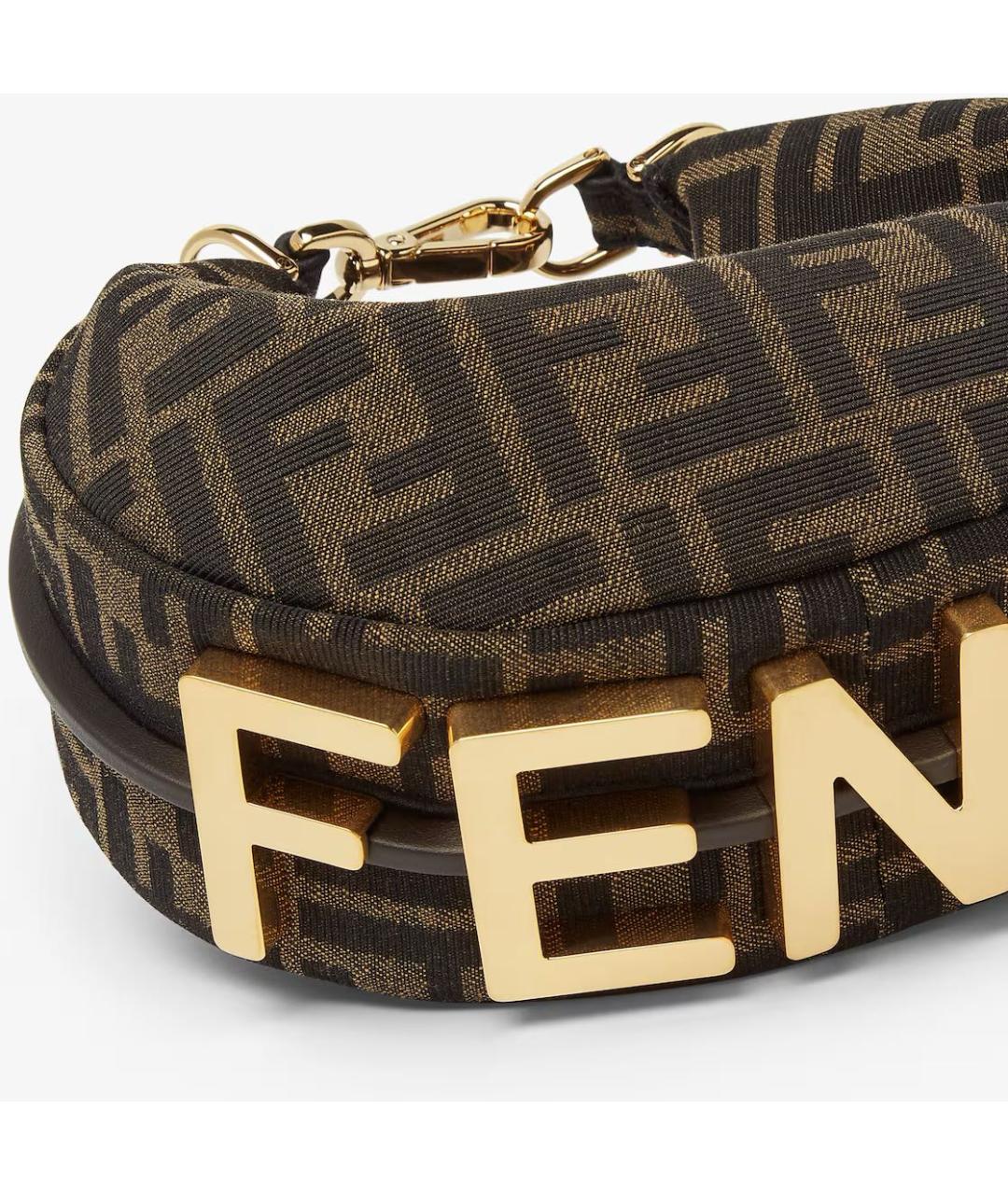 FENDI Коричневая жаккардовая сумка с короткими ручками, фото 5