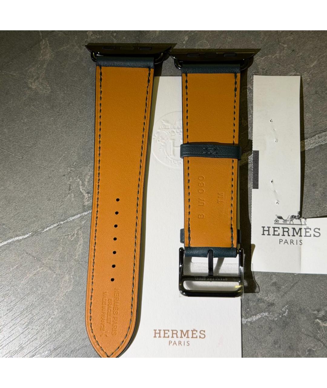 HERMES Черный кожаный браслет, фото 3