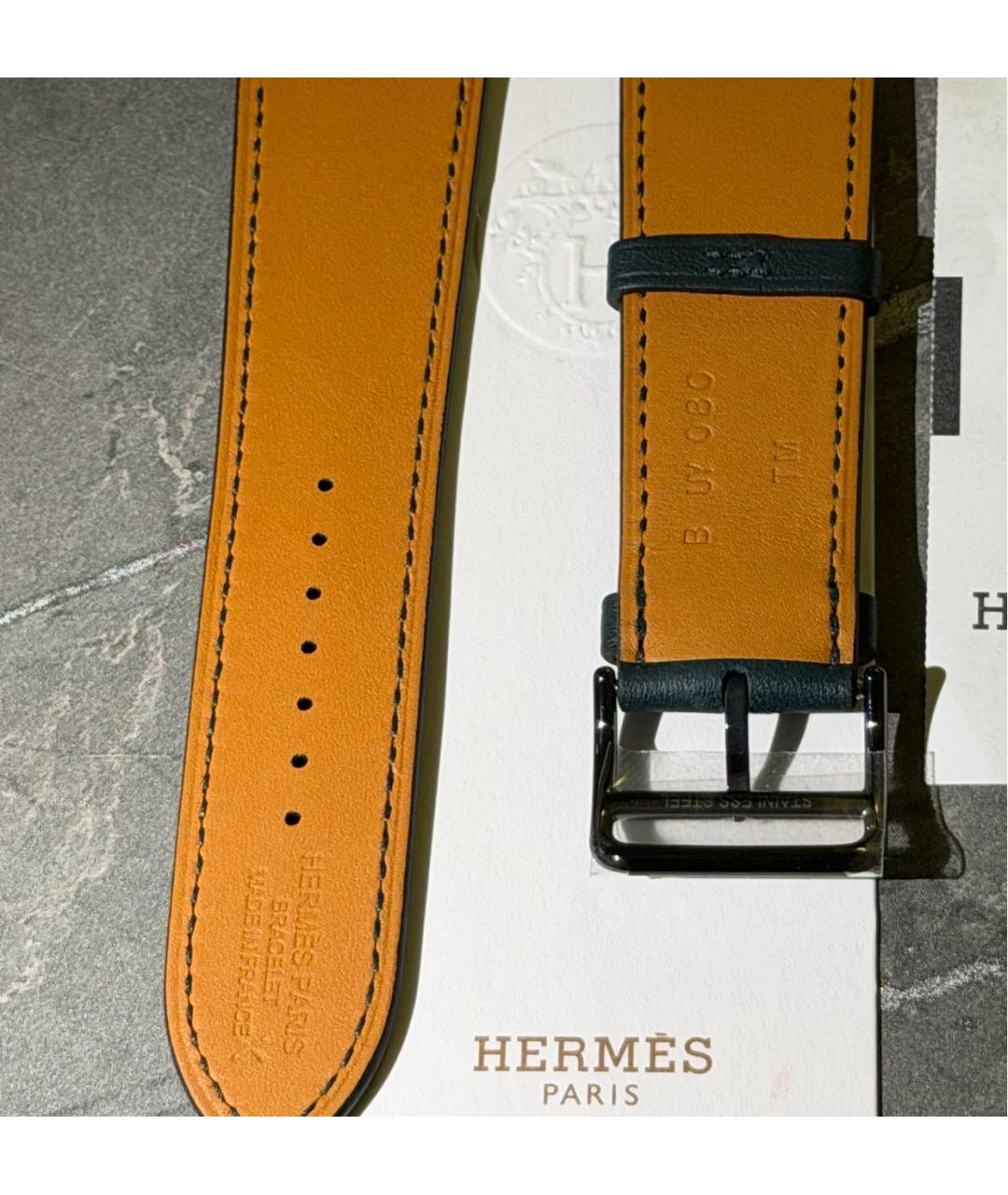 HERMES Черный кожаный браслет, фото 4
