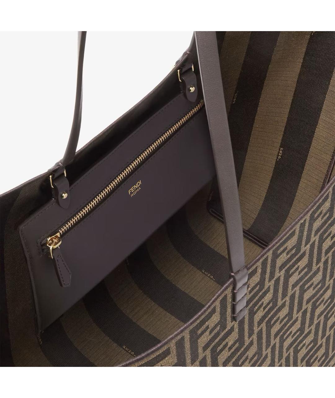 FENDI Коричневая жаккардовая сумка тоут, фото 4