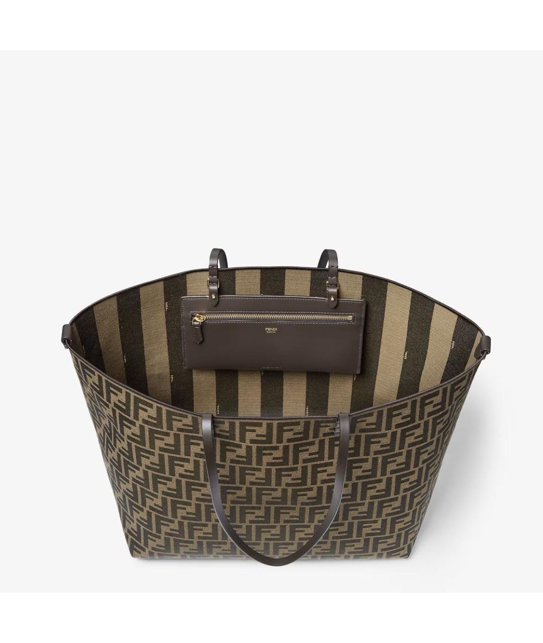 FENDI Коричневая жаккардовая сумка тоут, фото 3