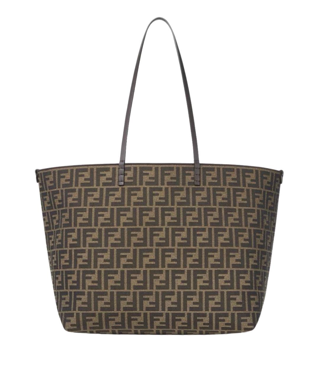 FENDI Коричневая жаккардовая сумка тоут, фото 1