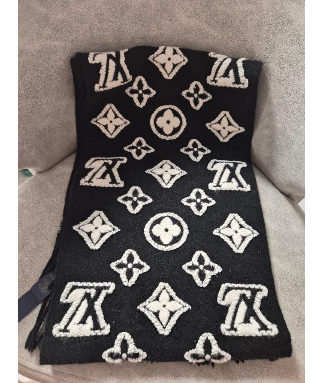 LOUIS VUITTON Черный шерстяной шарф, фото 4